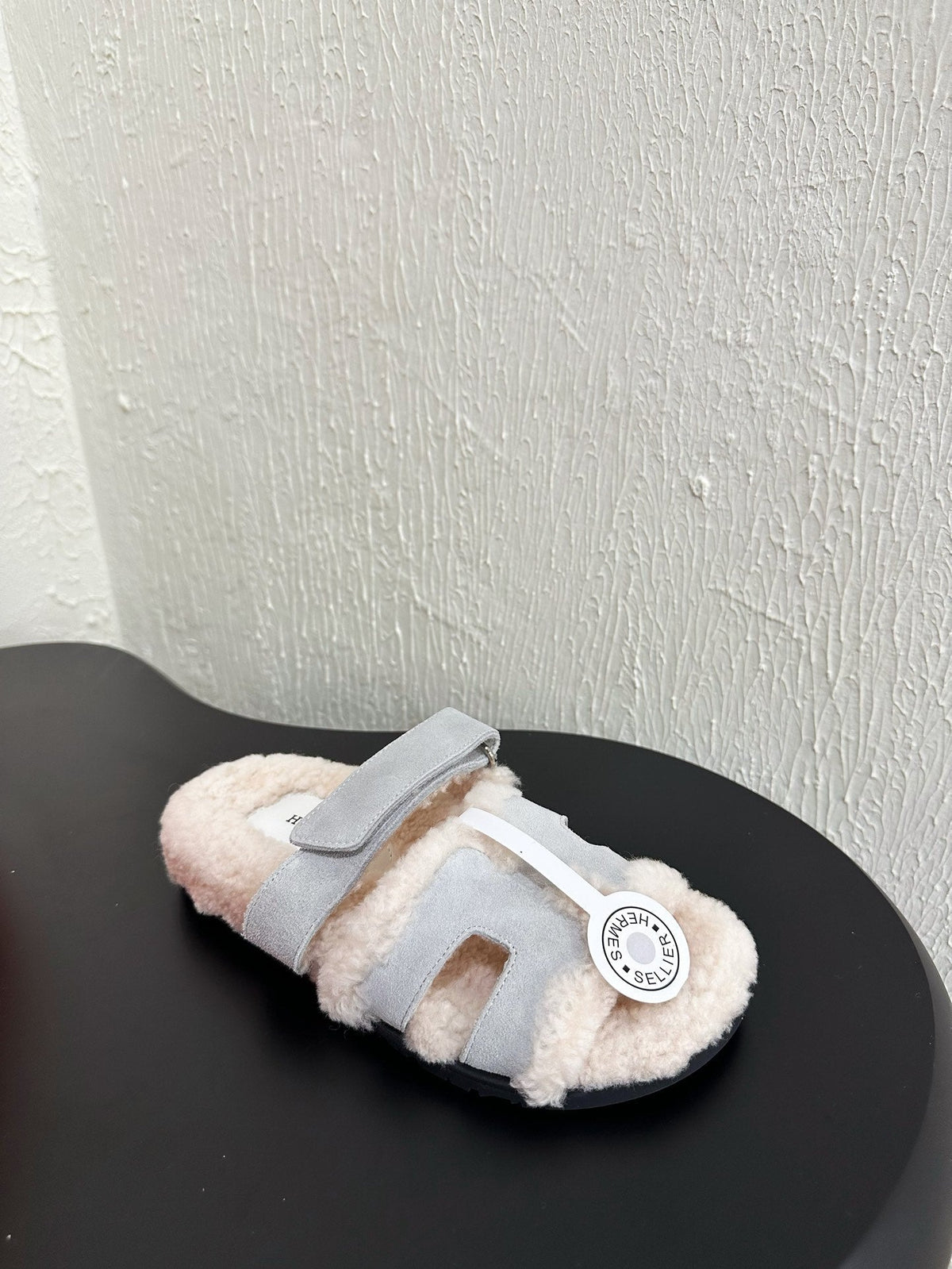 HM Chypre Sandal In Light Grey Blue Mix White Suede And Fleece Lining 961137
