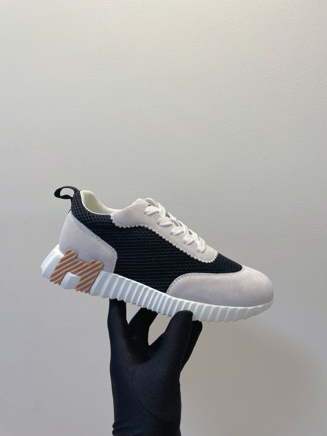 HM Bouncing sneaker Beige Gray mix Black Fabric with Suede 212284
