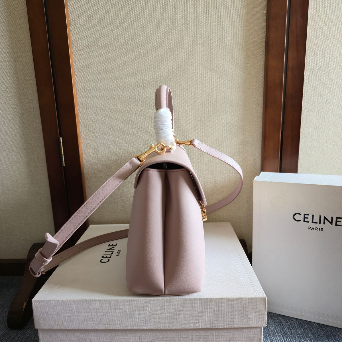 Celine Medium Nino Bag 25.5 Light Pink Grained Calfskin