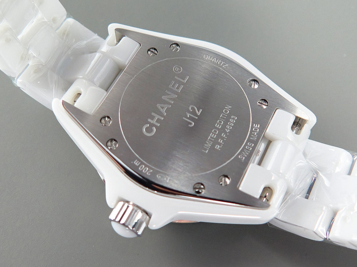 J12 Quartz White Ceramic Pink Diamond Numerals White Dial