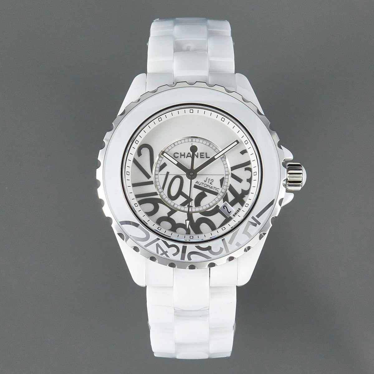 J12 Date 38mm Automatic White Ceramic Stainless Graffiti Limited