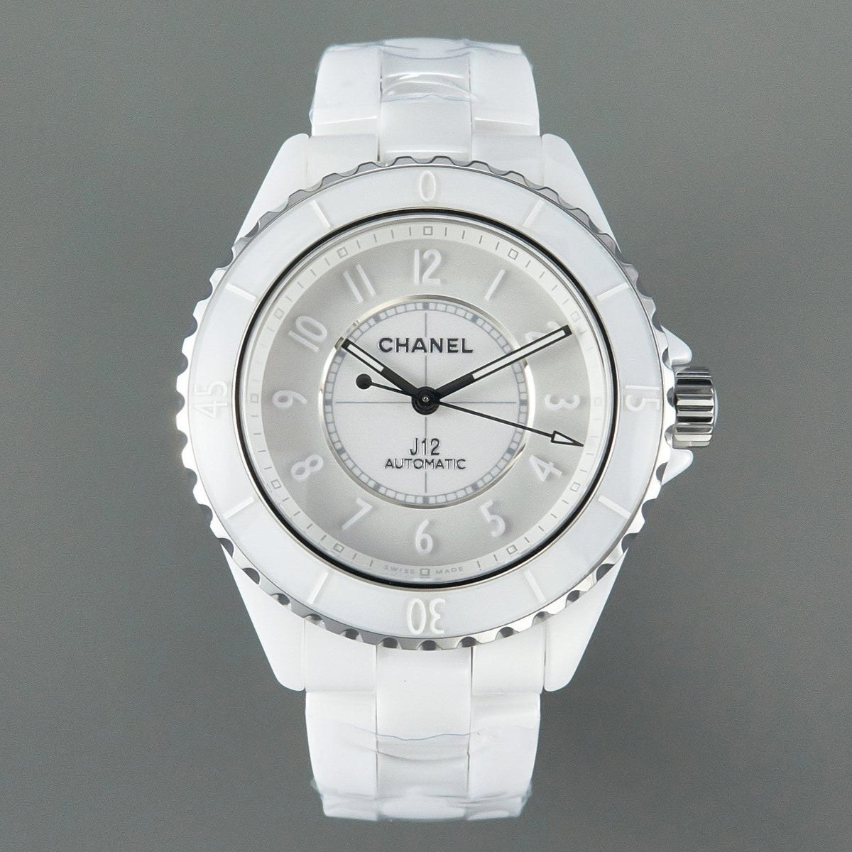 J12 Automatic White Ceramic White Numerals Black White Hands White Dial