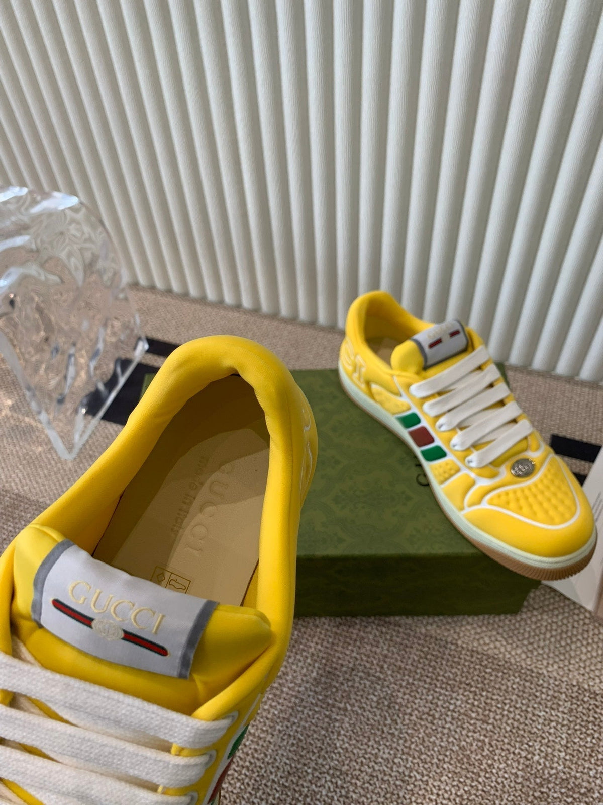 GG SCREENER SNEAKER WITH WEB LEMON CALFSKIN