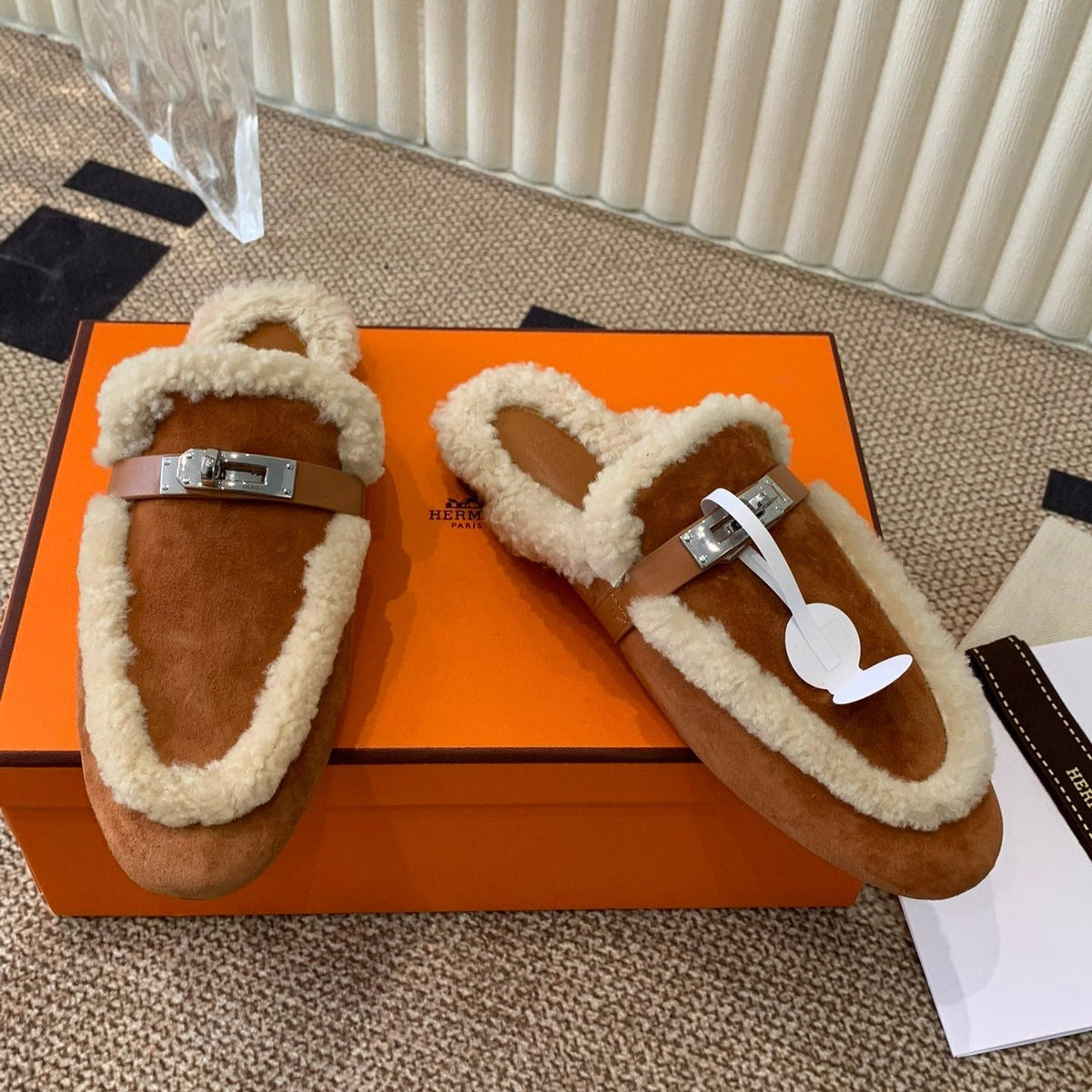 HM Oz Mule In Caramel Suede Lined With Wool Fleece 113189