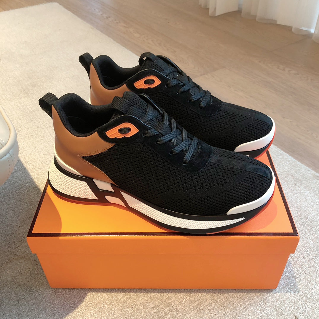HM Heros Sneaker In Black White Mix Brown Orange Calfskin And Mesh Fabric 970868