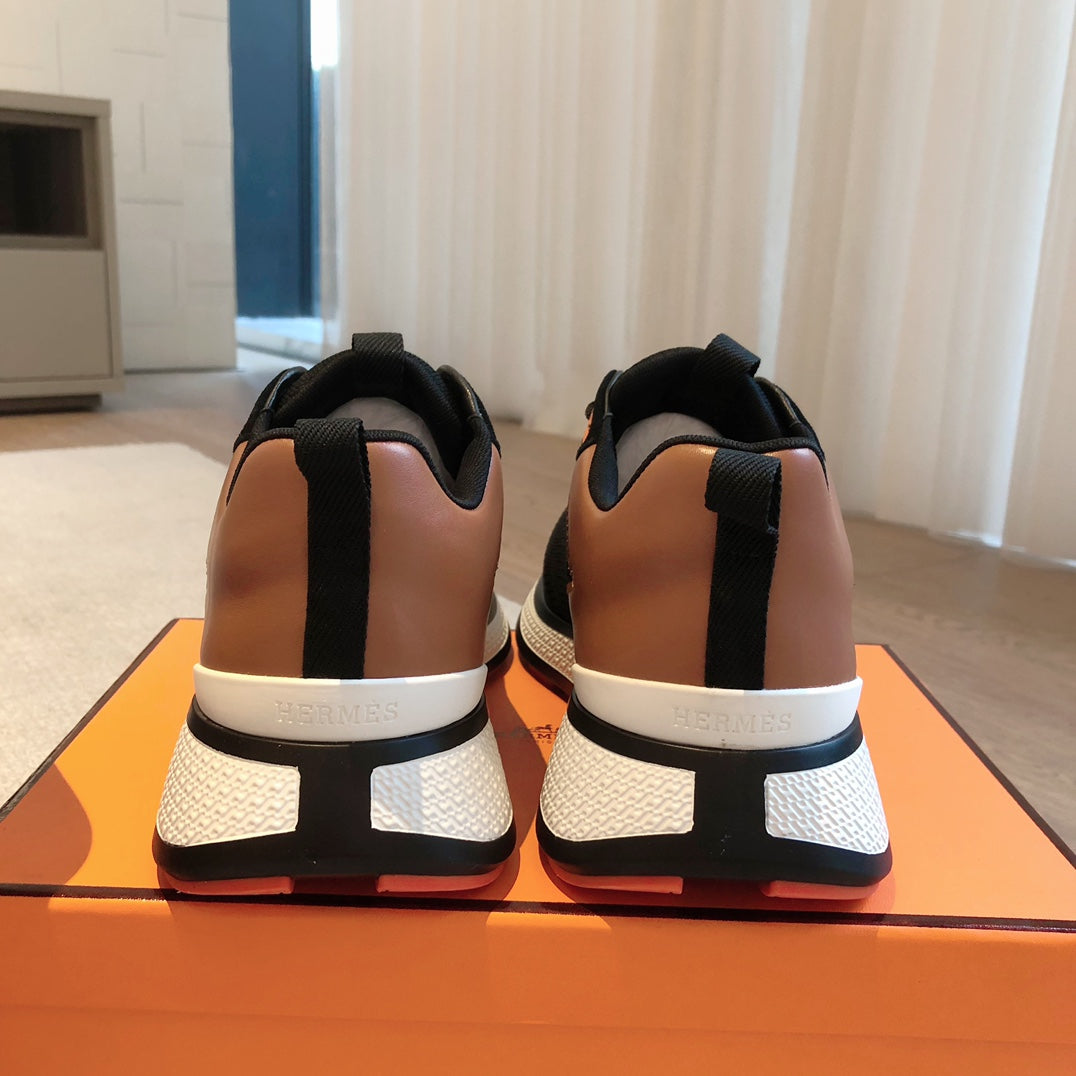 HM Heros Sneaker In Black White Mix Brown Orange Calfskin And Mesh Fabric 970868