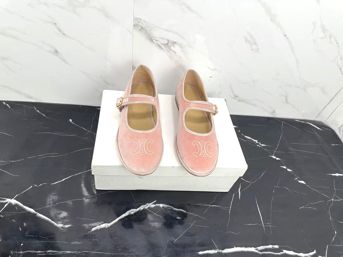 Celine 25 Eve Triomphe Ballet Flat Pink Velvet 547724