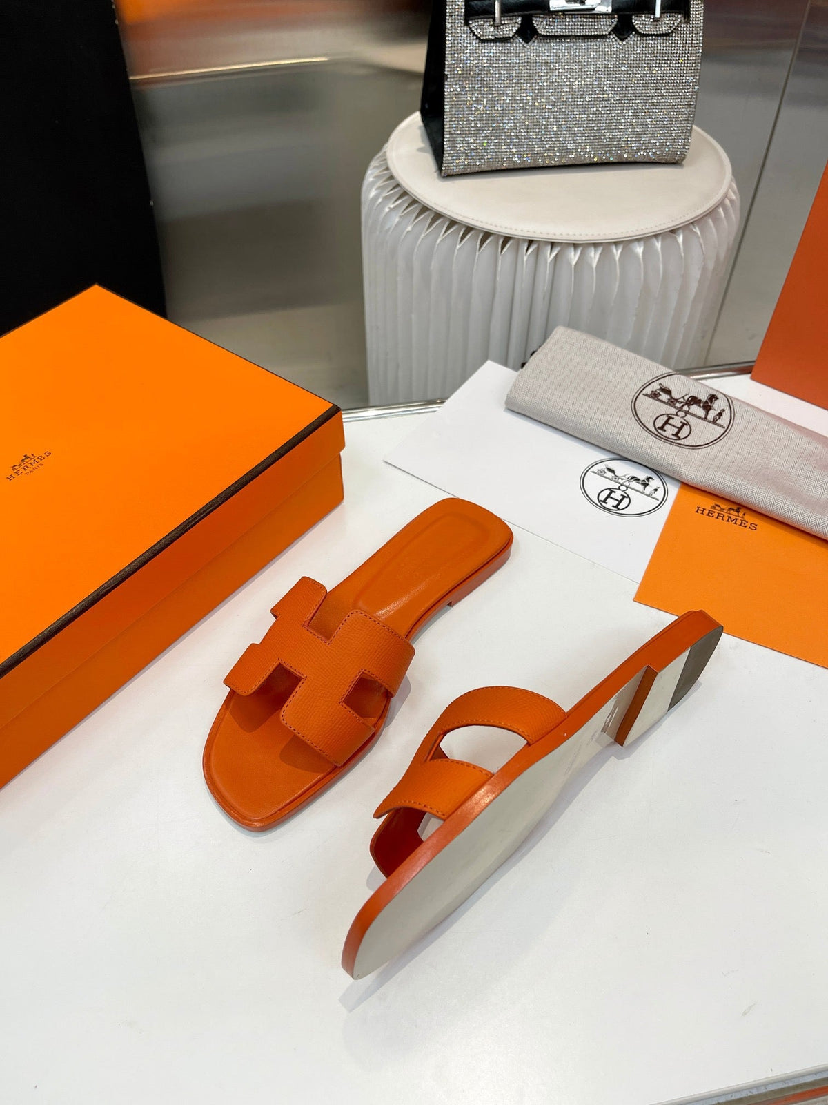 0ran sandal orange swift calfskin