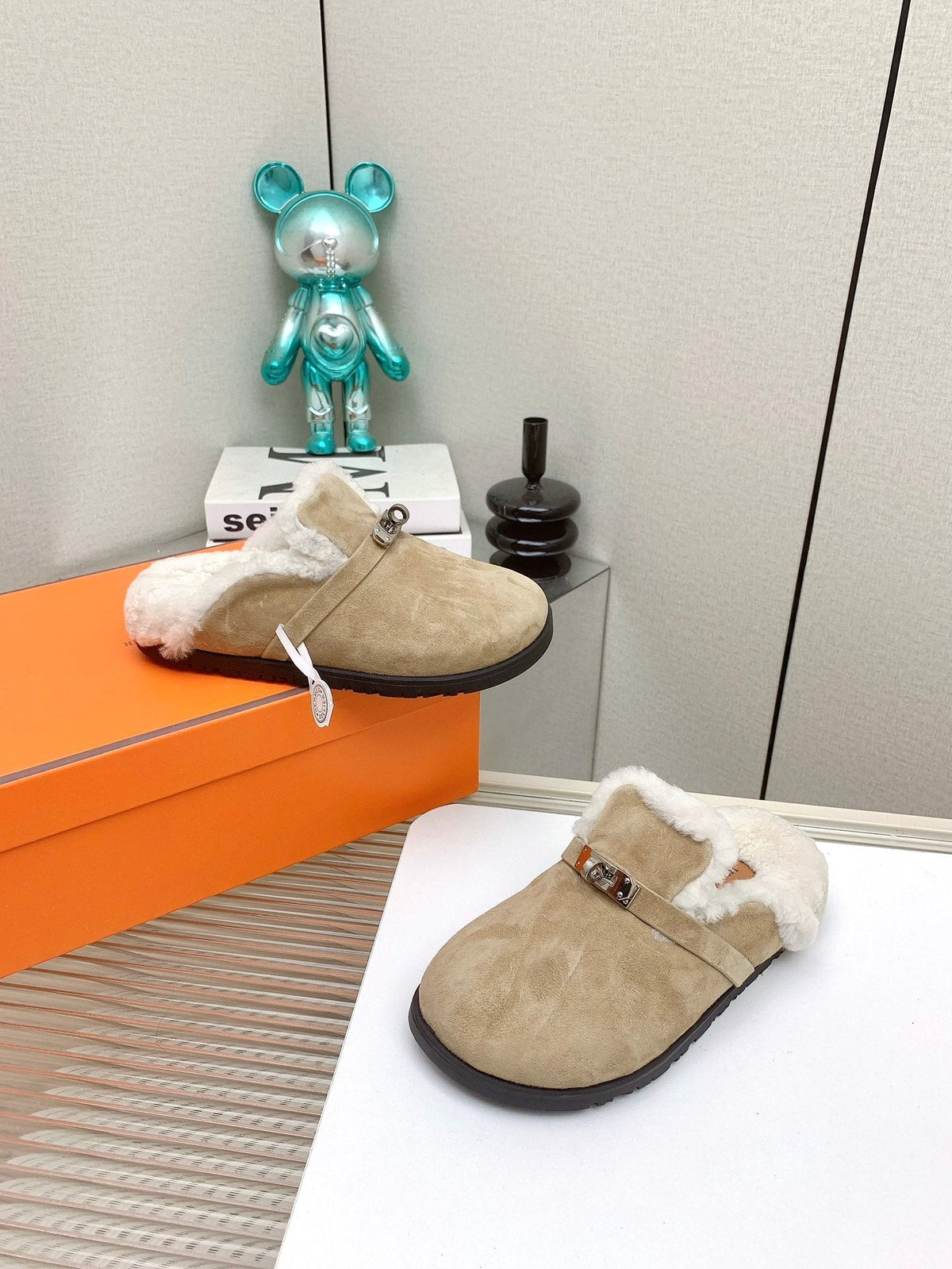 HM Mule 30mm In Light Brown Beige With Fleece And Suede Lining 971396