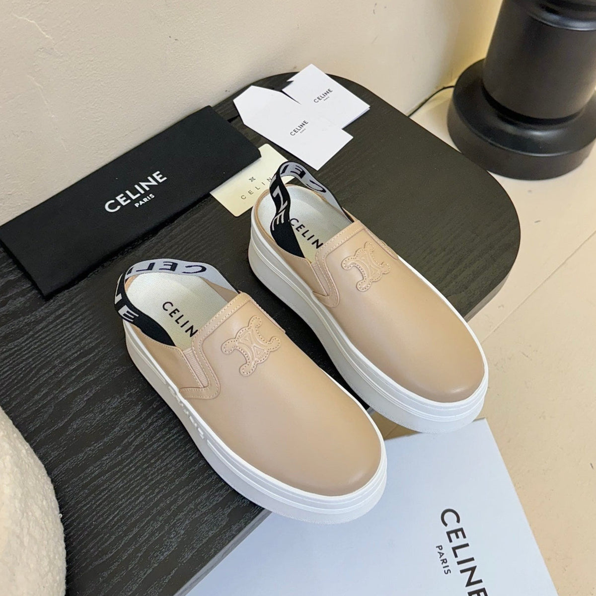CELINE Block Wedge Mule Cream Calfskin 235719
