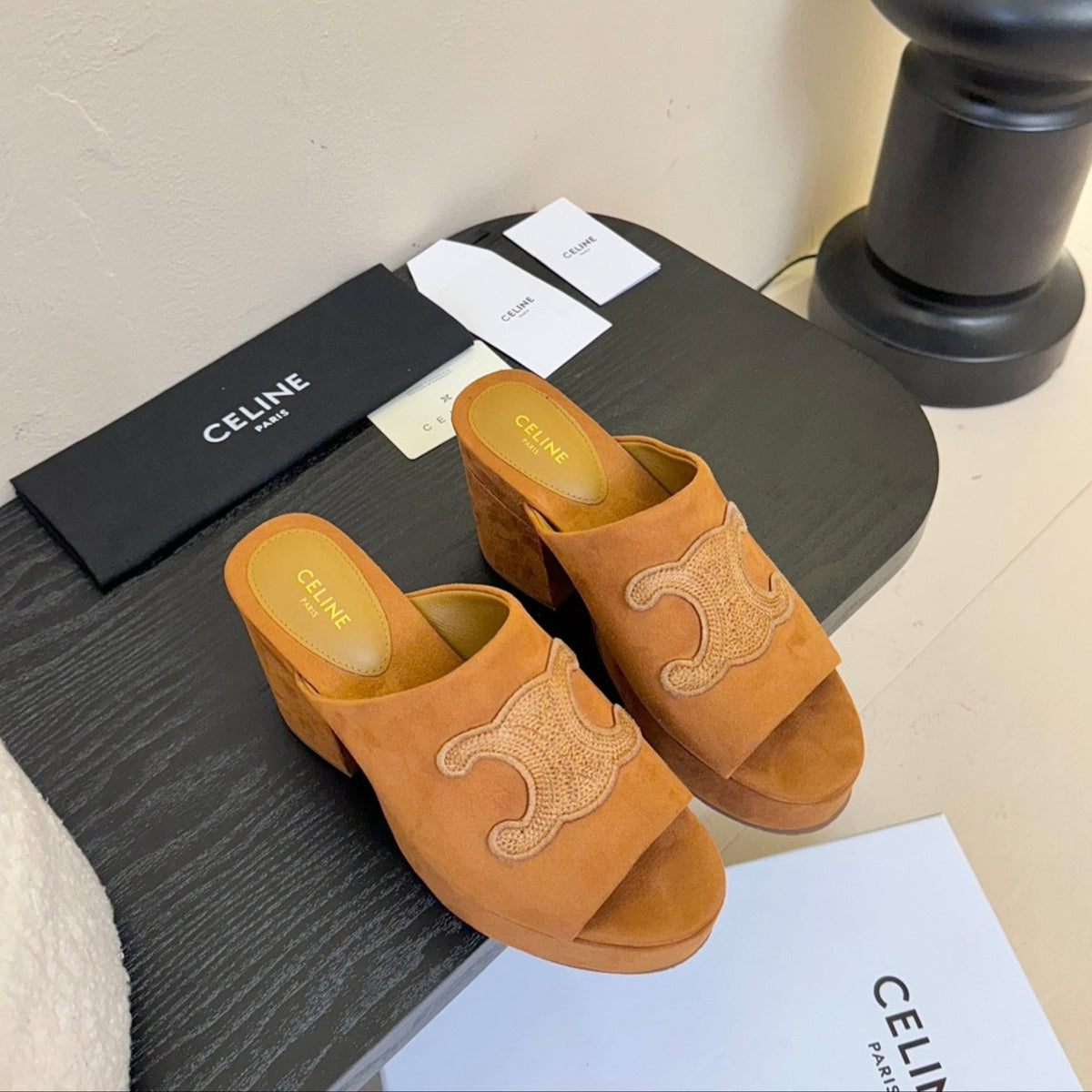 CELINE 25C Elena Mule Copper Brown Suede 235723