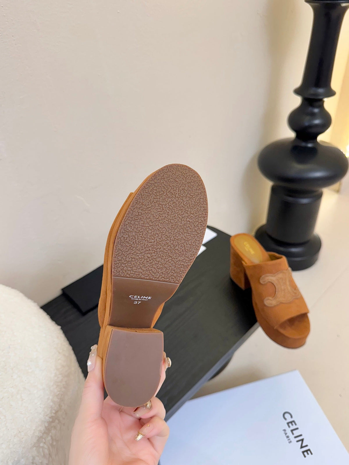 CELINE 25C Elena Mule Copper Brown Suede 235723