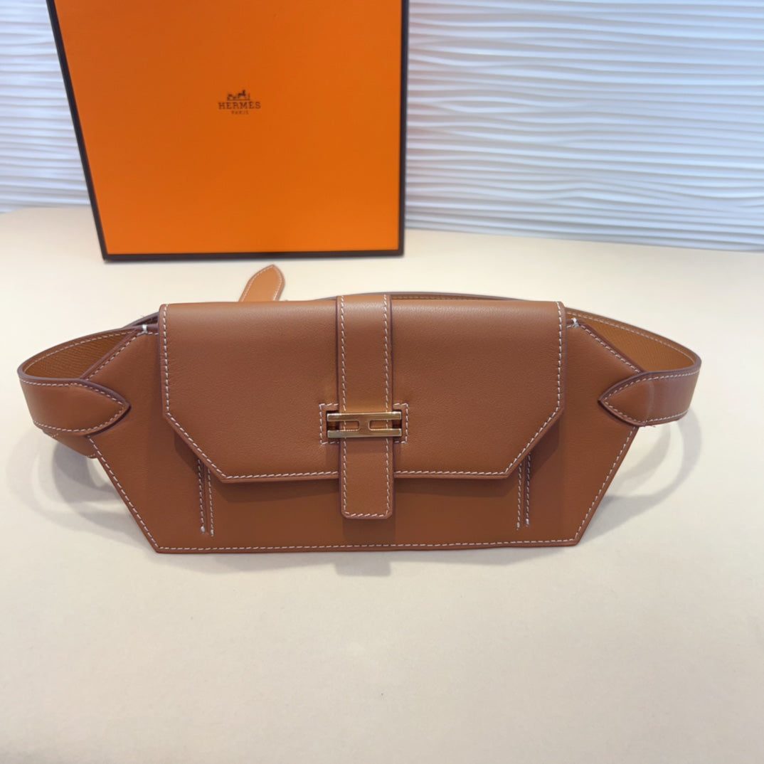 elan pocket 30 belt brown bag silver hardware
