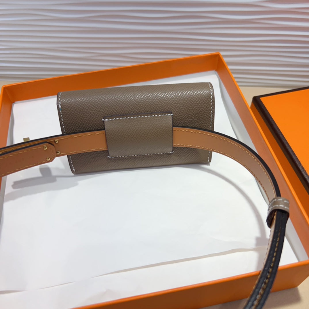 HM KELLY POCKET 18MM BELT CHOCOLATE BROWN LEATHER GOLD HARDWARE