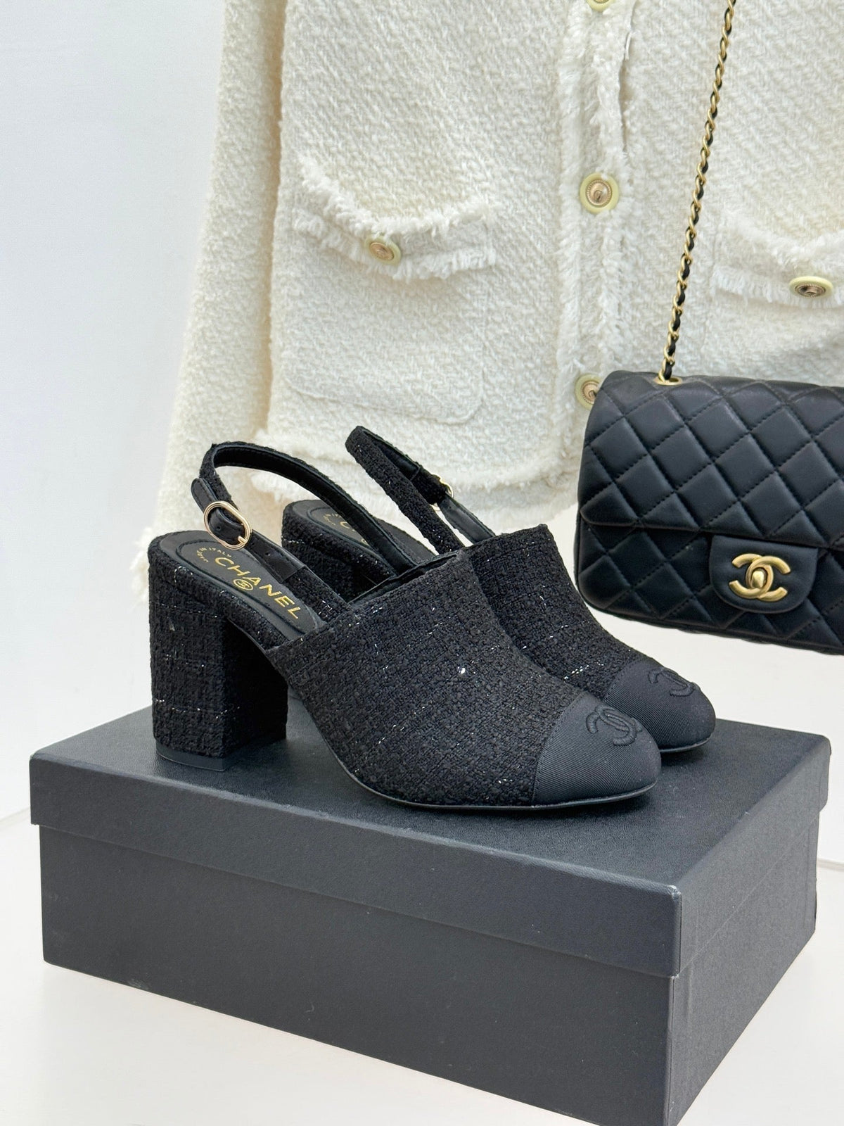 CC 26 Slingback Black Tweed Grosgrain 609988