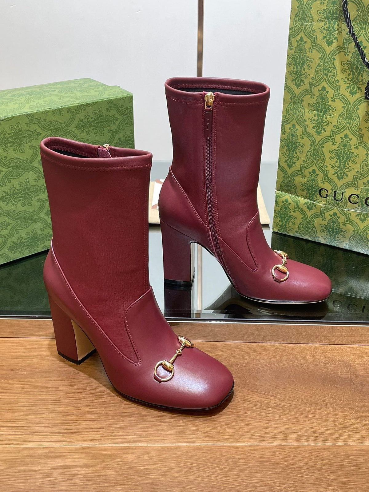 GG Horsebit Ankle Boot 95 Burgundy Calfskin