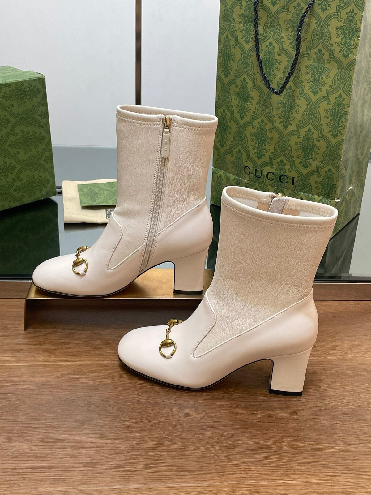 GG Horsebit Ankle Boot 65 Cream Calfskin
