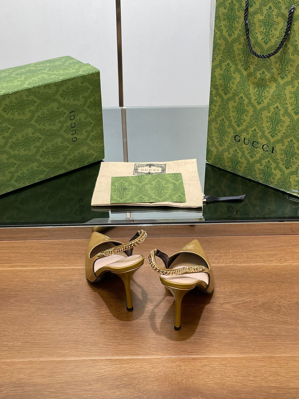 GG HIGH SLINGBACK 10.5 CM IN DIJON YELLOW GLOSSY CALFSKIN