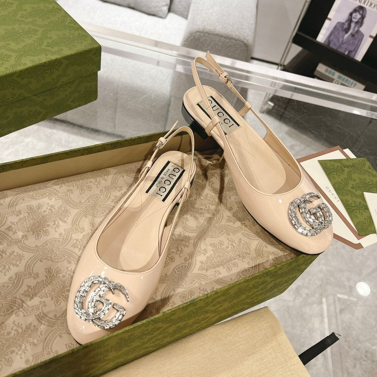 METALIC SLINGBACK FLATS IN TAN BEIGE CALFSKIN