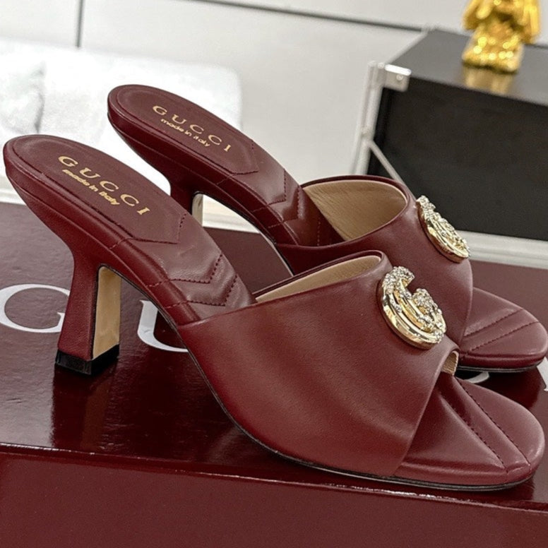 GC 2025 Double G High Heel Sandals Red Sheepskin 292470