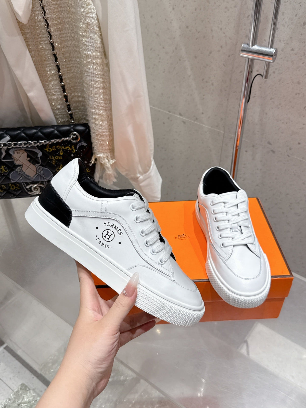 HM Get Sneaker White mix Black Cowhide 204748