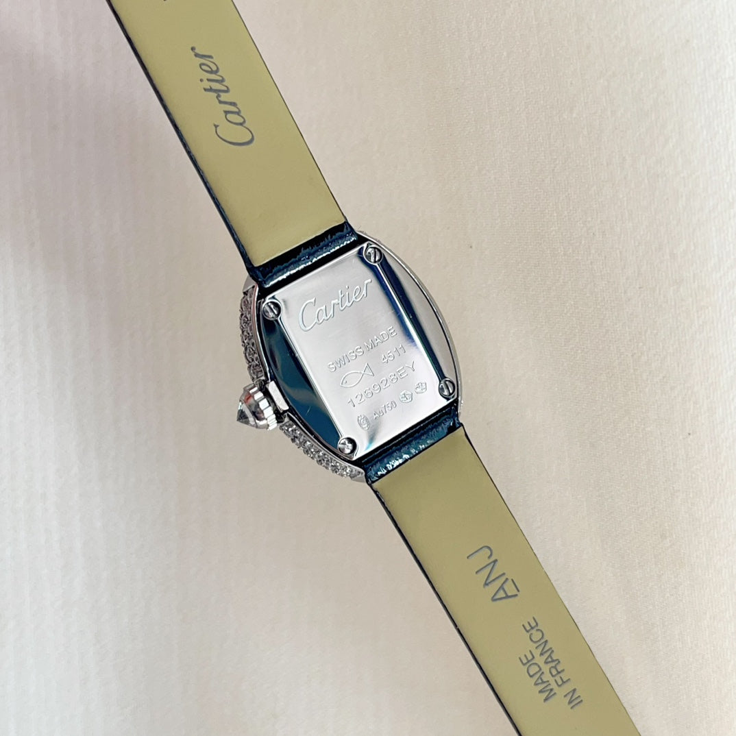 Baignoire Silver Diamond Case Black Leather Strap