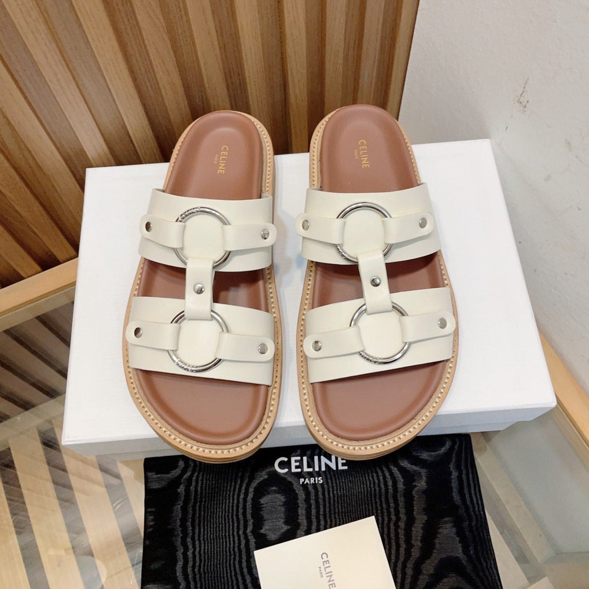 DAD SANDALS WHITE BROWN CALFSKIN
