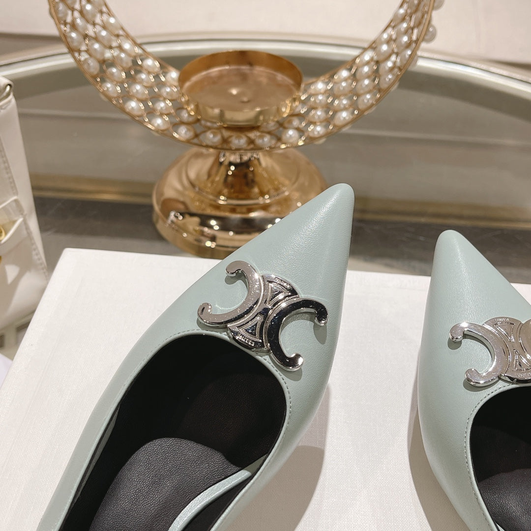 HIGH SLINGBACK 5 CM IN POWDER BLUE CALFSKIN