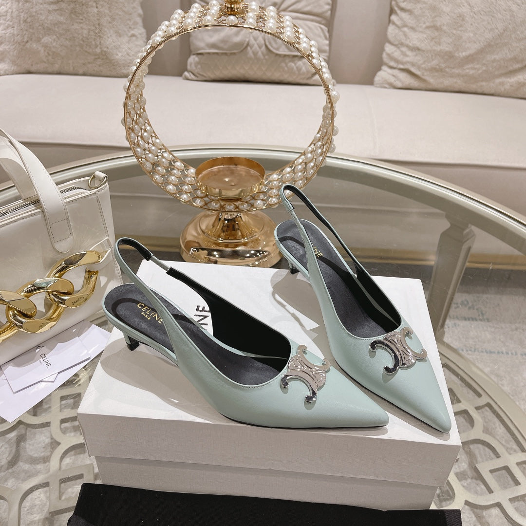 HIGH SLINGBACK 5 CM IN POWDER BLUE CALFSKIN