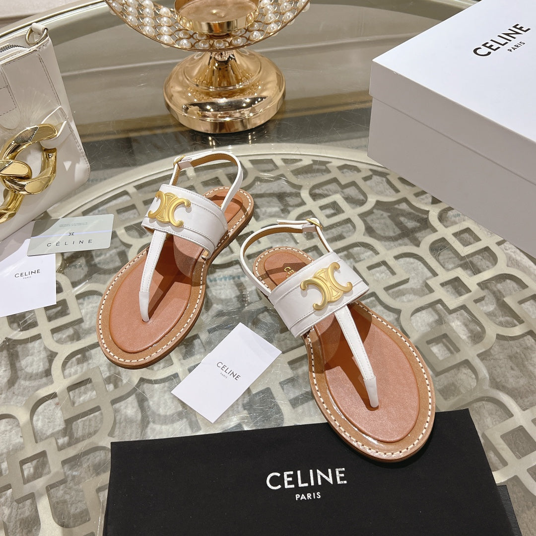 LYMPIA TRIOMPHE THONG IN CALFSKIN WHITE
