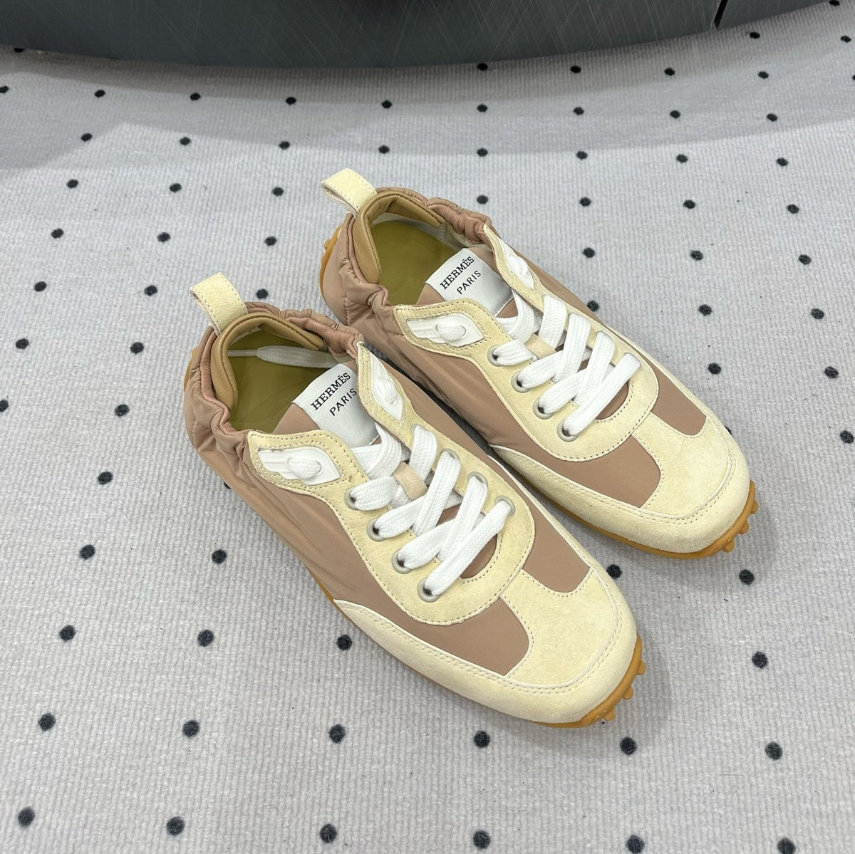 HM Sneaker 10mm In Light Brown Mix Beige Suede And Windbreaker Fabric 954746