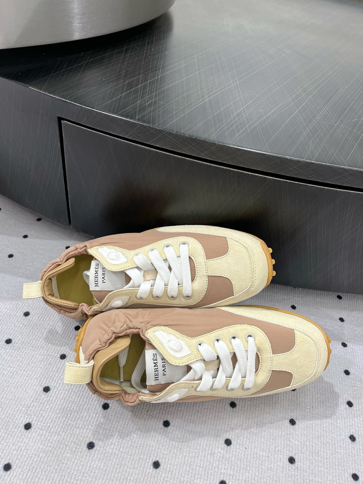 HM Sneaker 10mm In Light Brown Mix Beige Suede And Windbreaker Fabric 954746