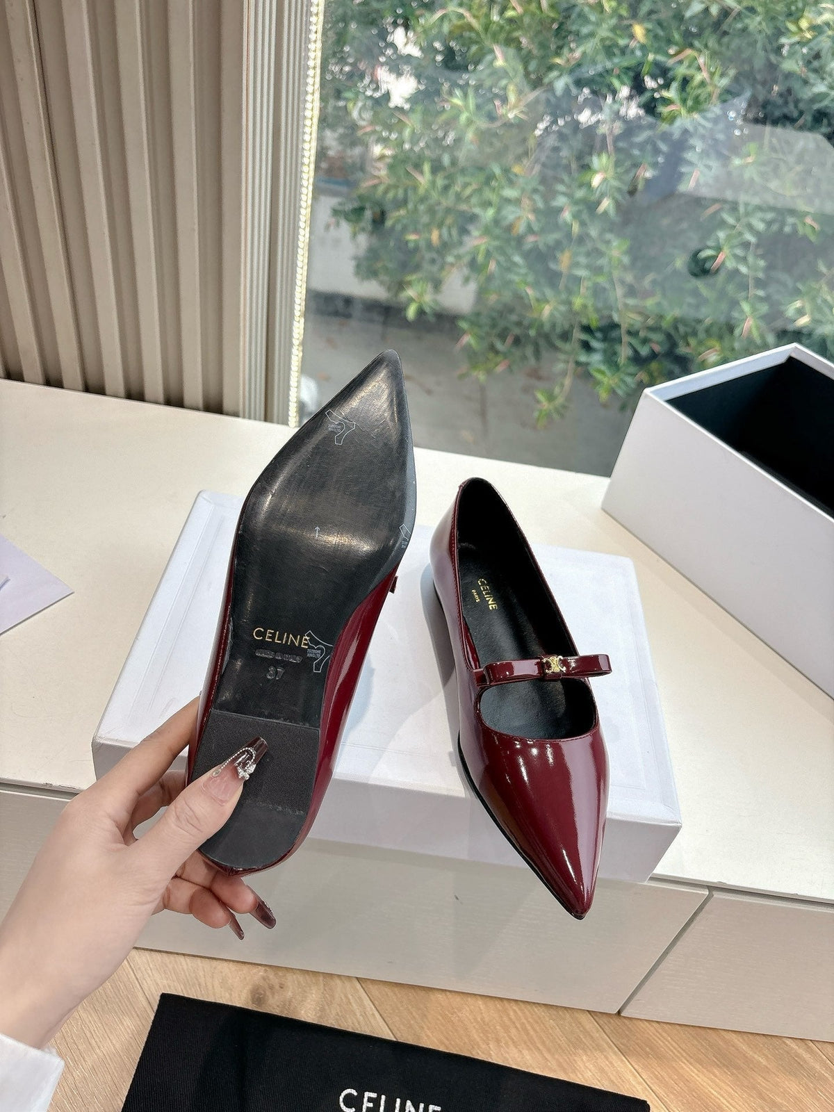 CELINE Ballet Flats Red Patent Leather 285945