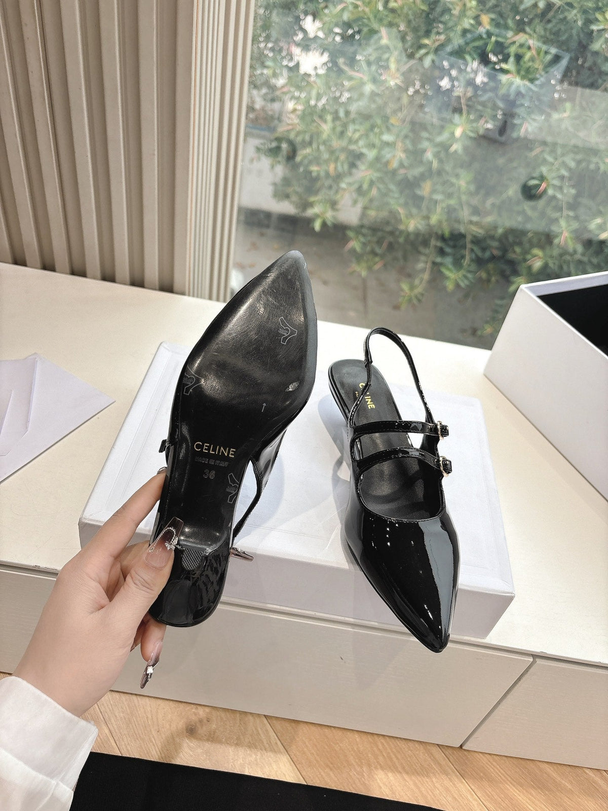 CELINE Slingback Black Patent Leather 285949