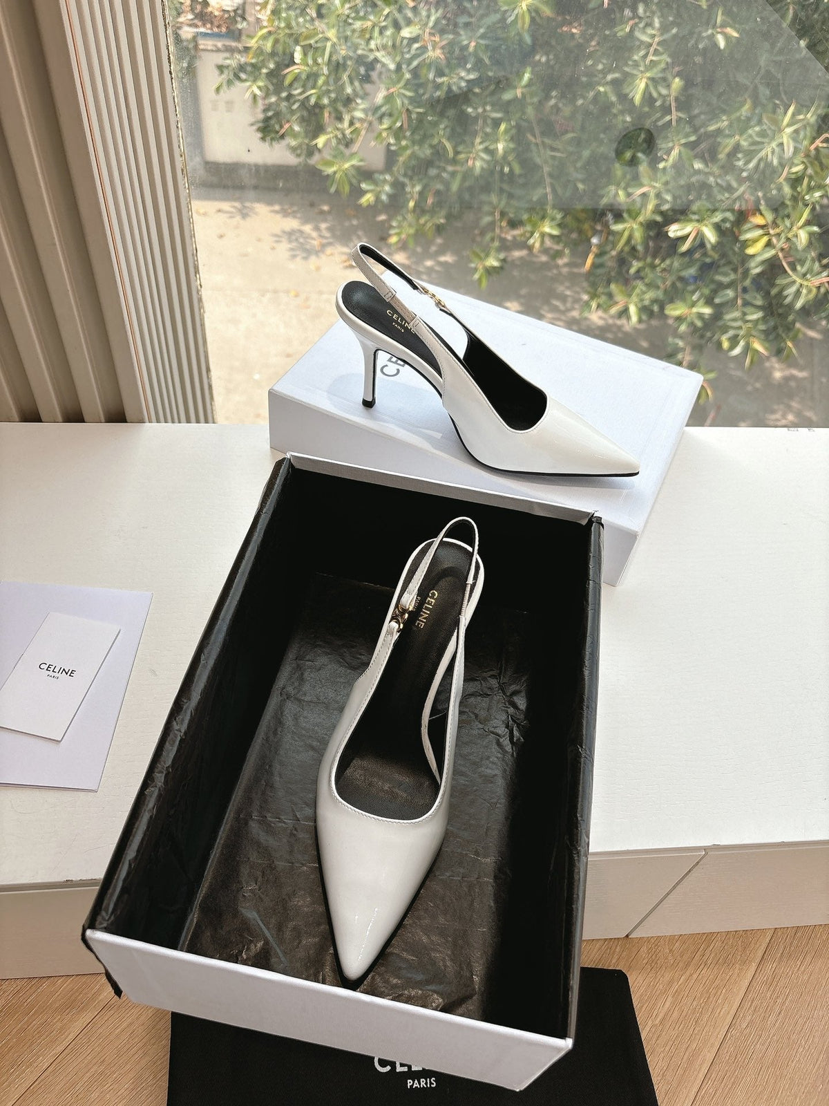 CELINE Slingbacks White Patent Leather 285940