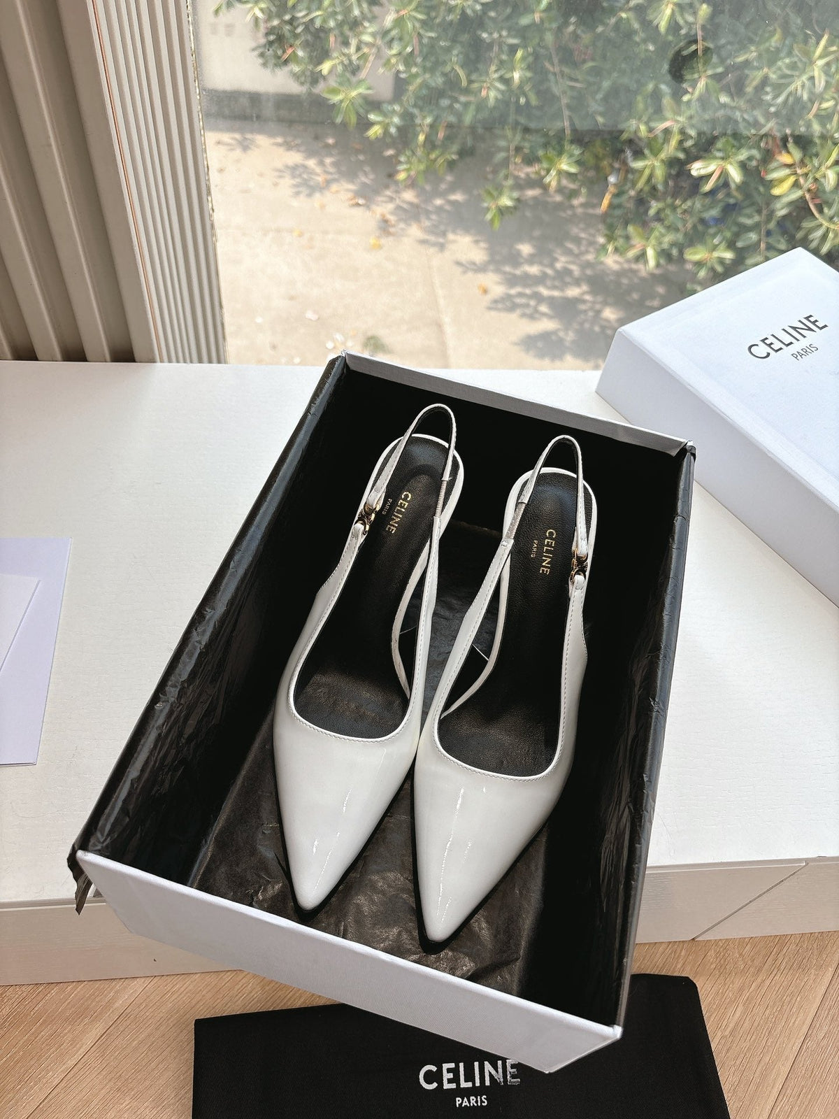 CELINE Slingbacks White Patent Leather 285940