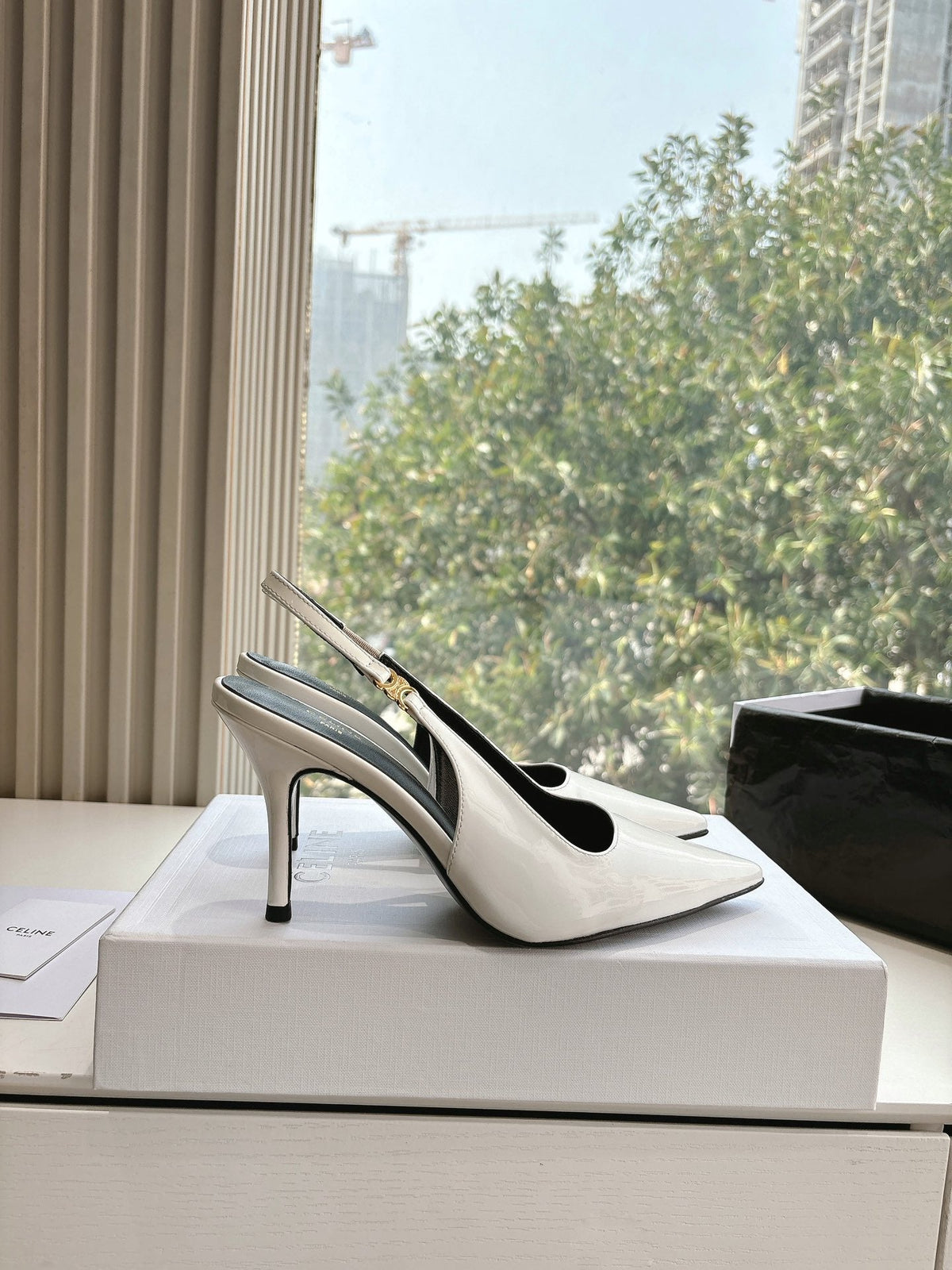 CELINE Slingbacks White Patent Leather 285940