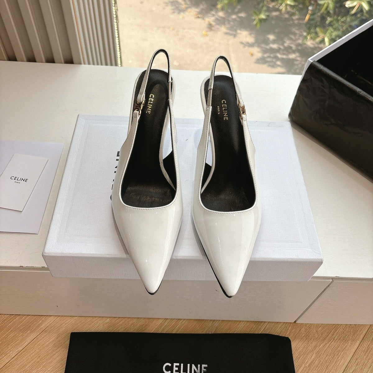 CELINE Slingbacks White Patent Leather 285940