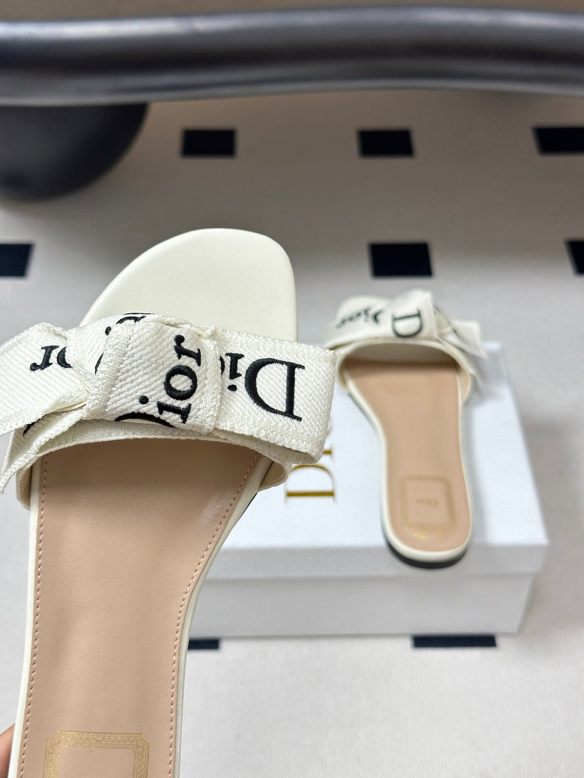 Dior 2026 J'Adior Classic Logo Webbing Bow Flat Sandals Fabric Leather 846993