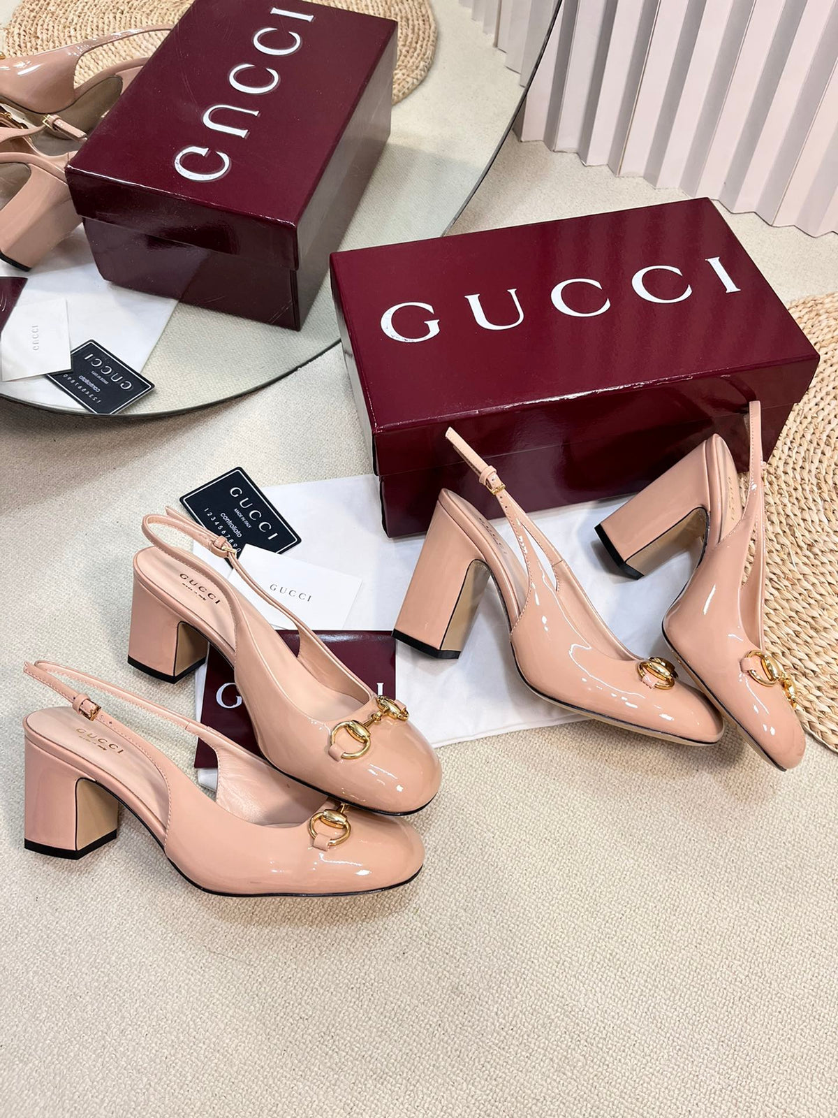 GC Horsebit Slingback 95mm Rose Beige Patent Leather 294591