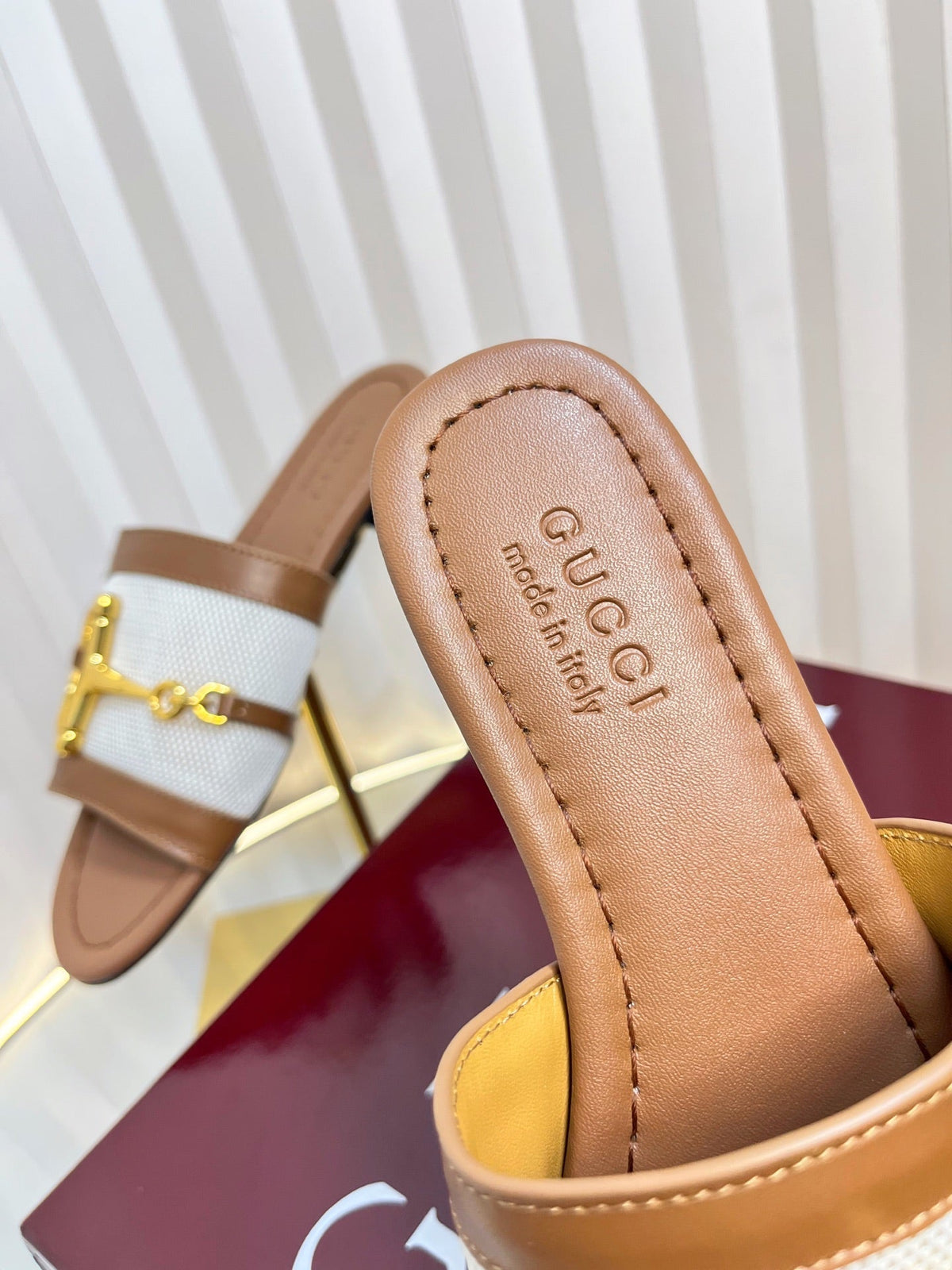 GC 25 Horsebit GG Sandals Brown Canvas Sheepskin 294662