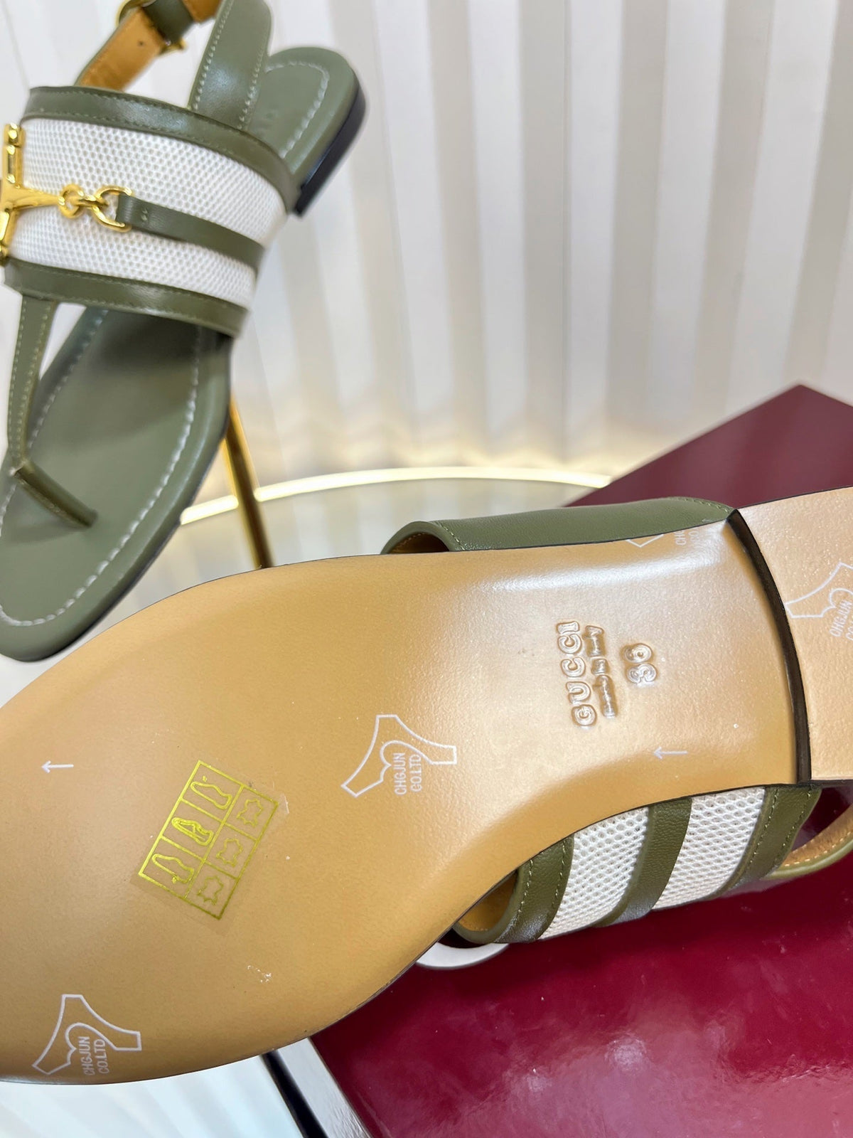 GC 25 Thong Sandal Dark Green Canvas Sheepskin 294671