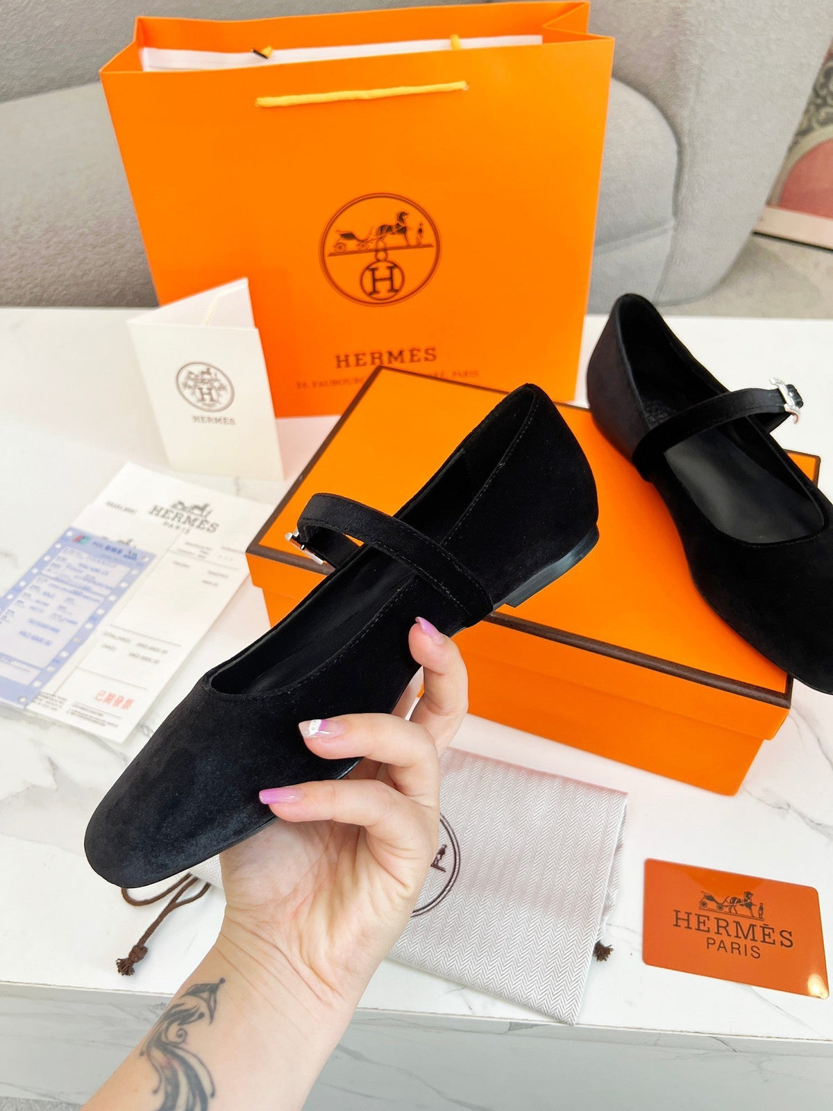 Jane Ballet Flat Black Suede 214064