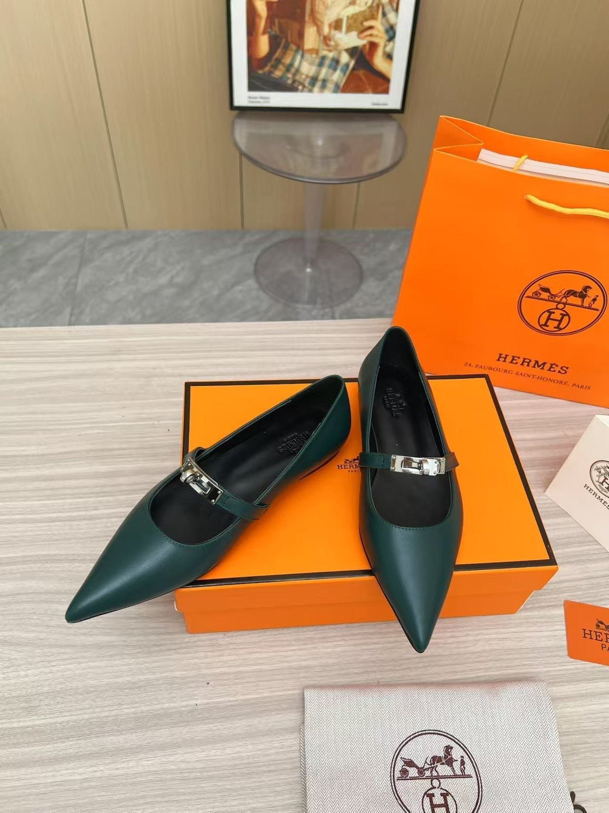 Kiara Slingback Flat Dark Green Calfskin 214058