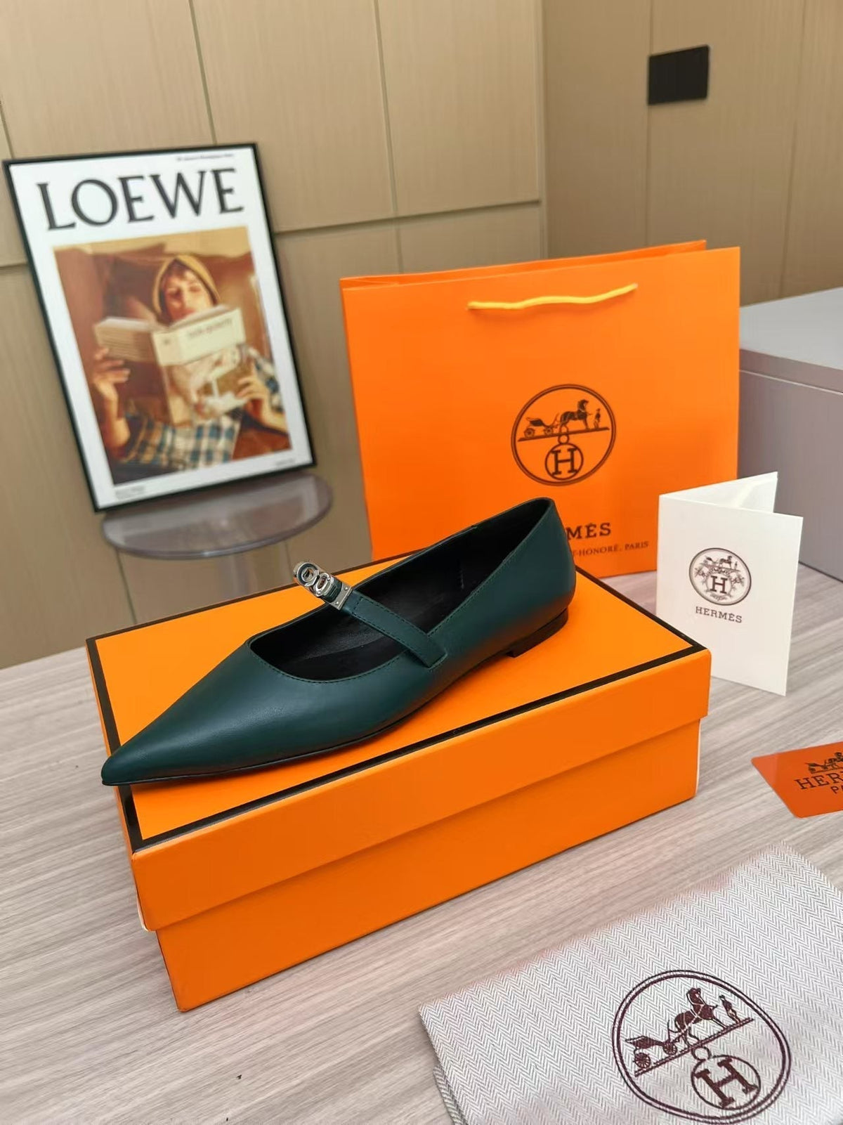 Kiara Slingback Flat Dark Green Calfskin 214058