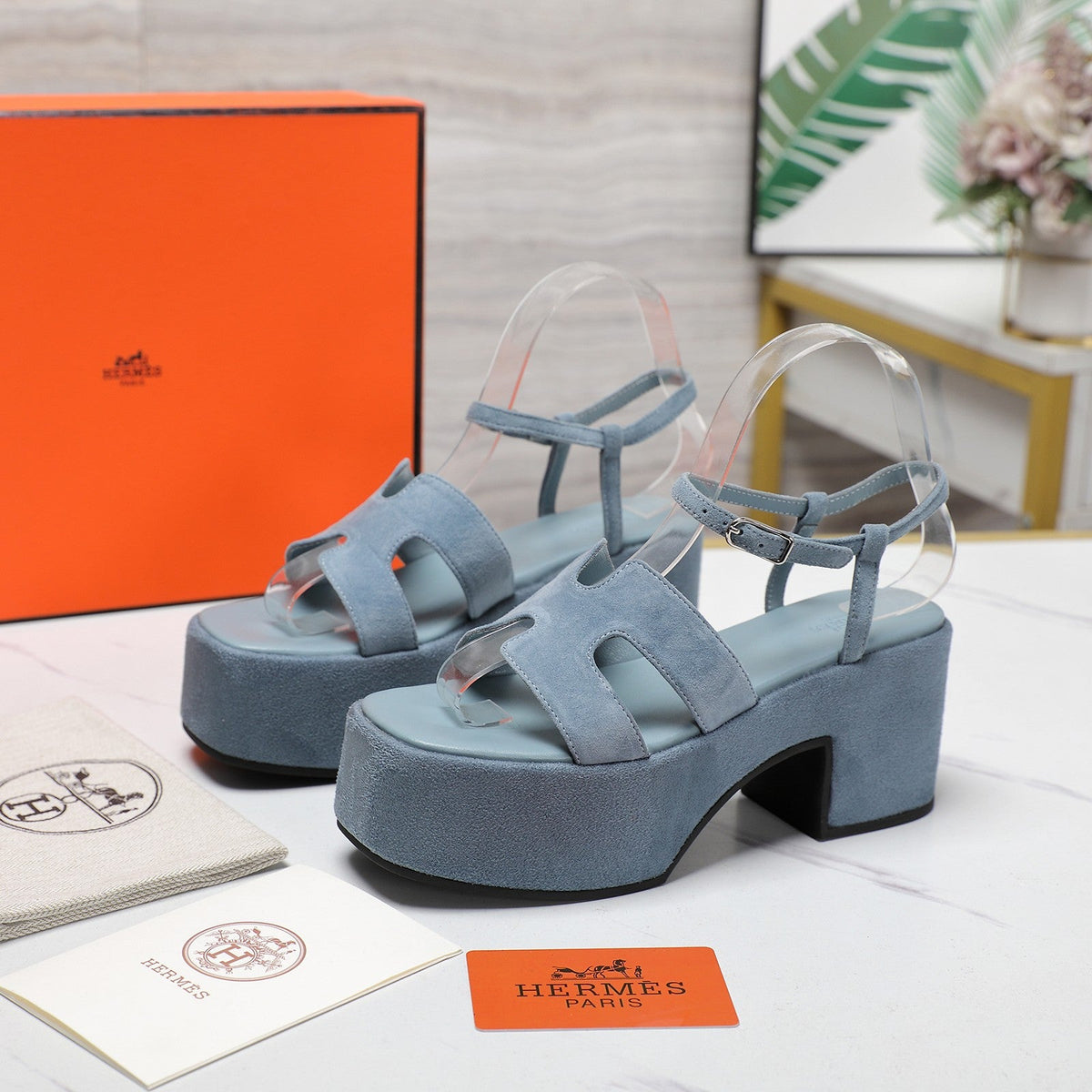 HM Jam 70 sandal In Pastel Blue Suede 120313