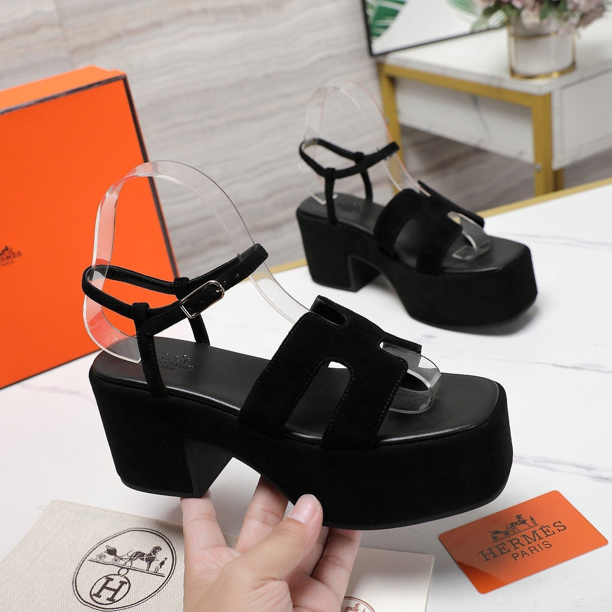 HM Jam 70 sandal In Black Velvet 120319