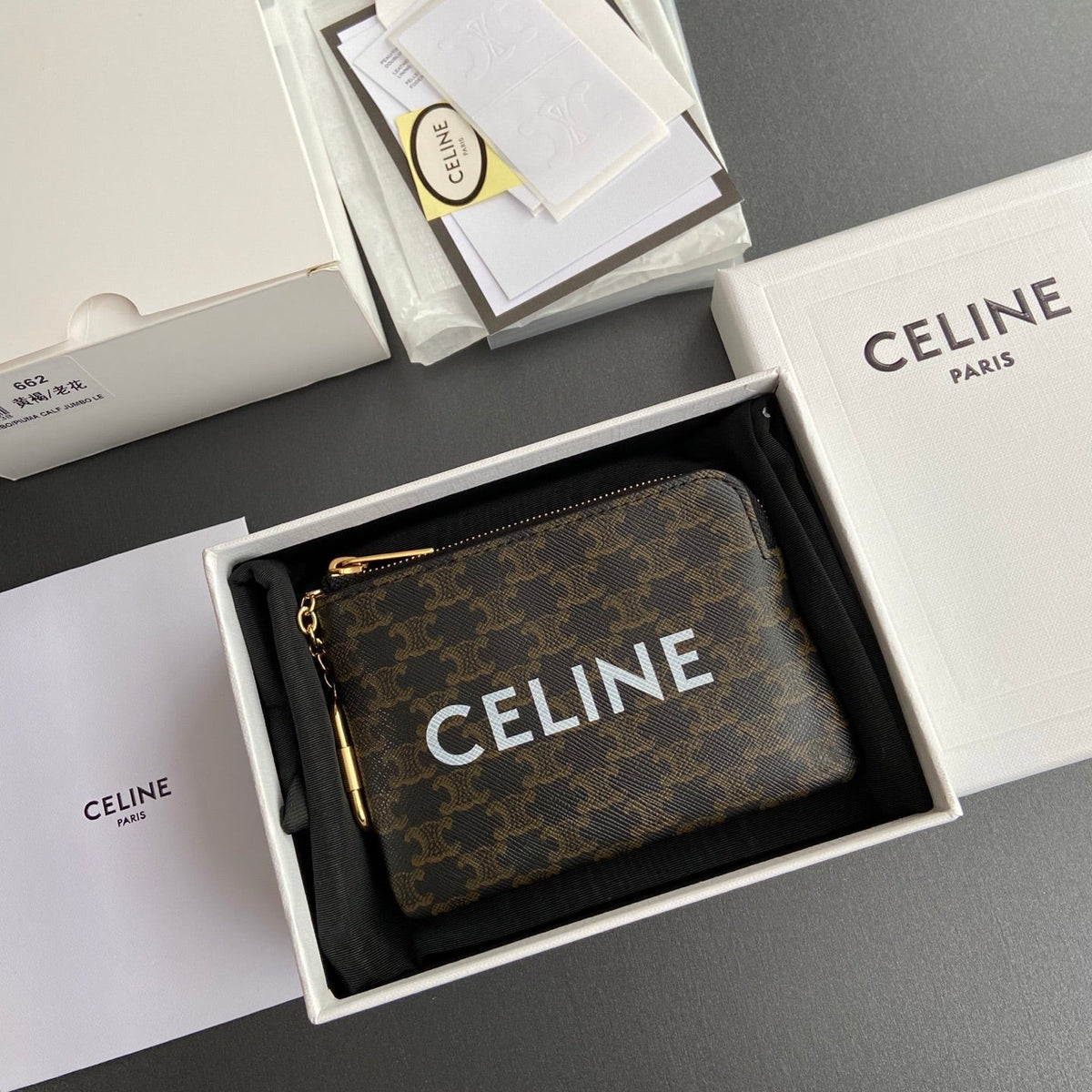 TRIOMPHE Coin Purse Cuir Black Calfskin