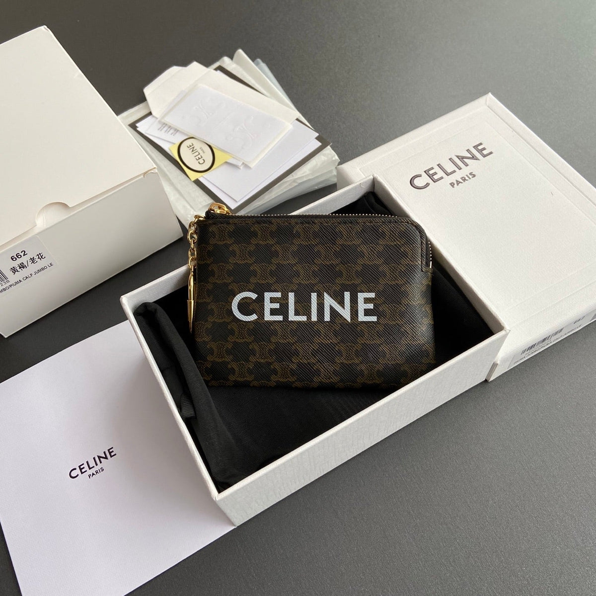 TRIOMPHE Coin Purse Cuir Black Calfskin