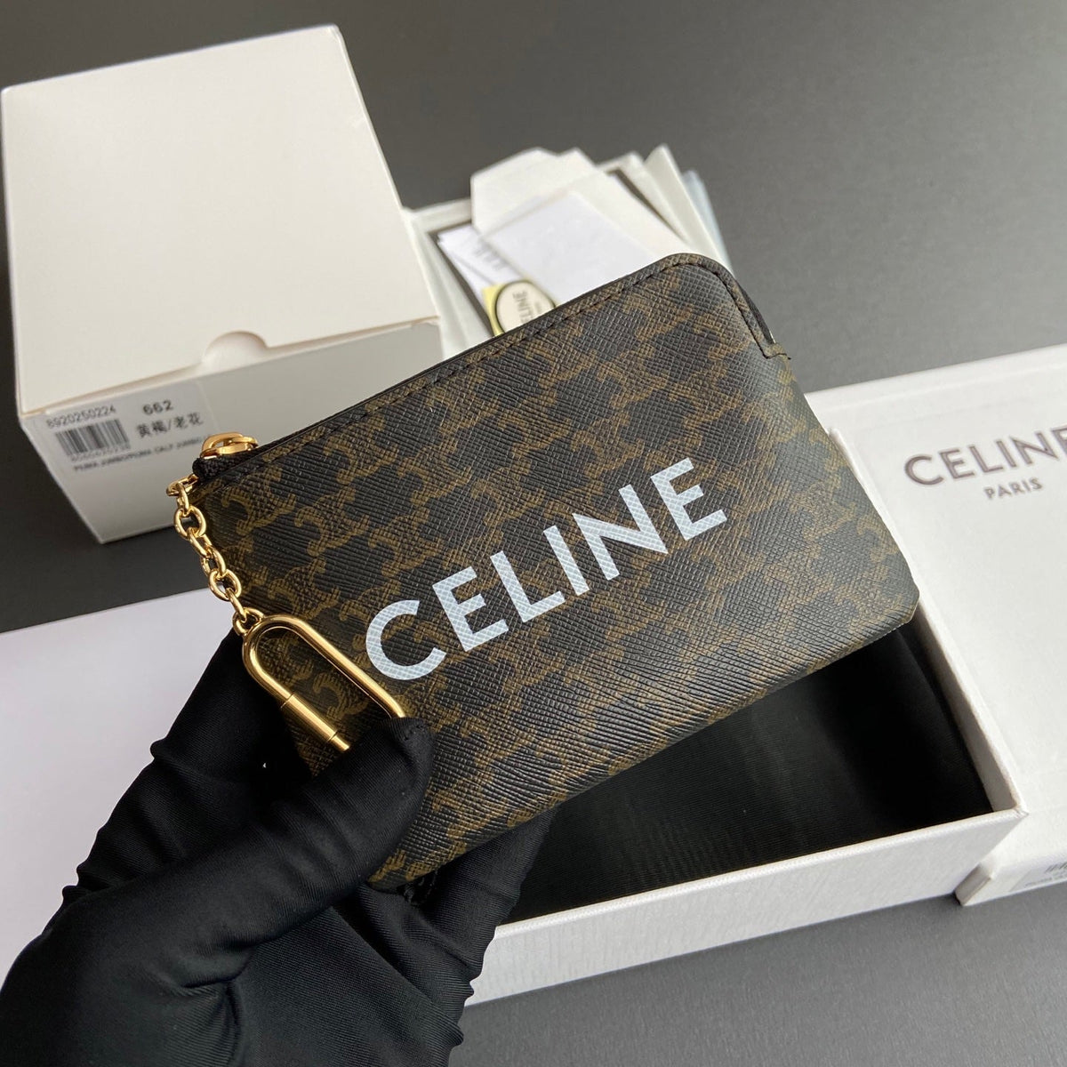 TRIOMPHE Coin Purse Cuir Black Calfskin